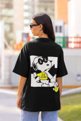 Oversize Unisex T-shirt Siyah 'Snoopy1' Baskılı