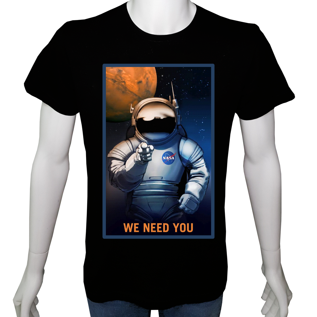 Unisex T-shirt Siyah 'Uçak&Uzay / Astronot3' 2Baskılı