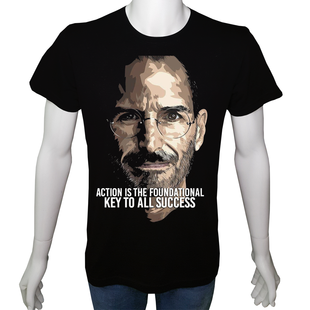 Unisex T-shirt Siyah 'Ünlüler / Steve Jobs1' Baskılı