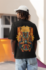 Oversize Unisex T-shirt Siyah 'Samurai1' Baskılı