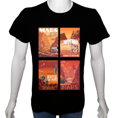 Unisex T-shirt Siyah 'Uçak&Uzay / Mars-ı işgal et2' 2Baskılı