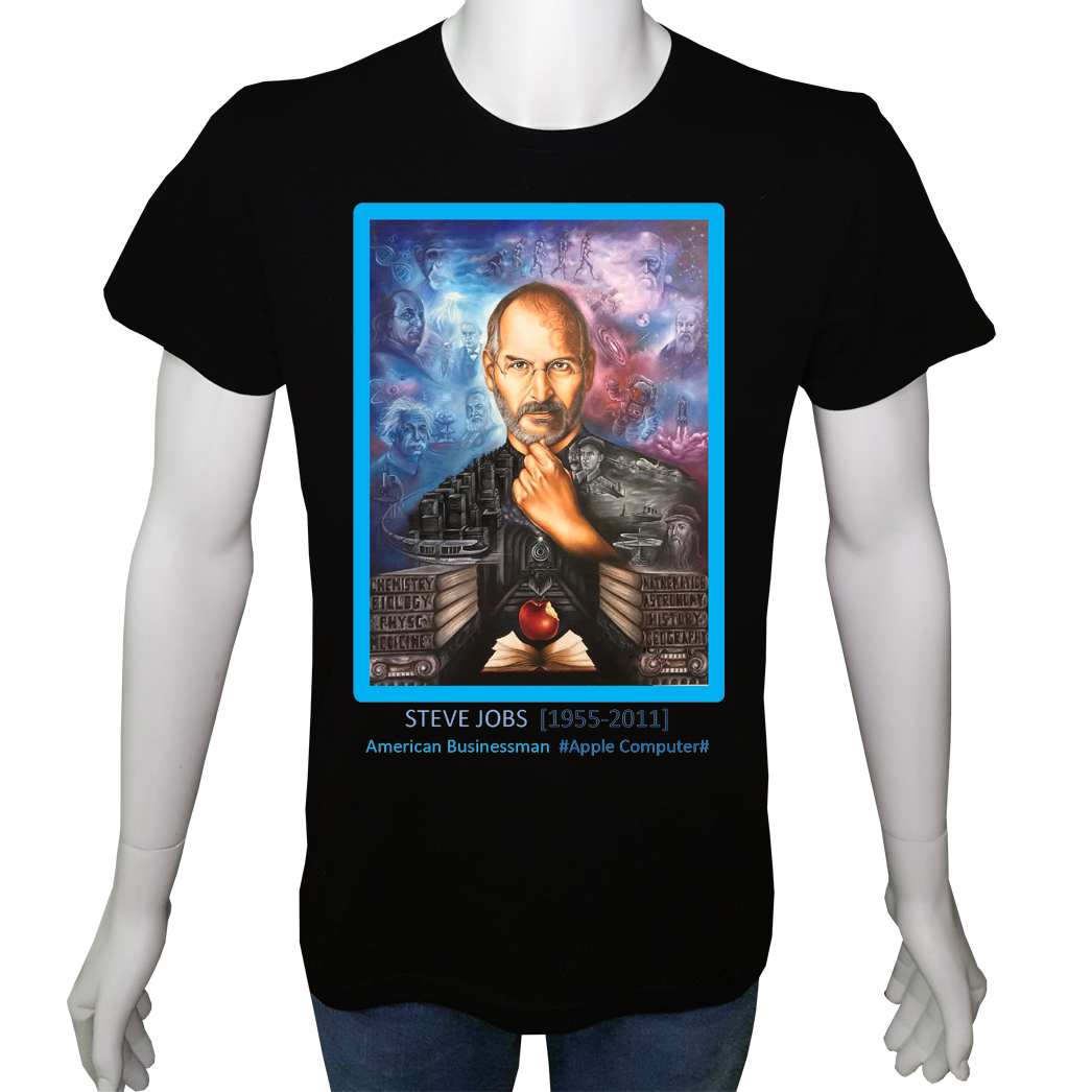 Unisex T-shirt Siyah 'Ünlüler / Steve Jobs2' Baskılı