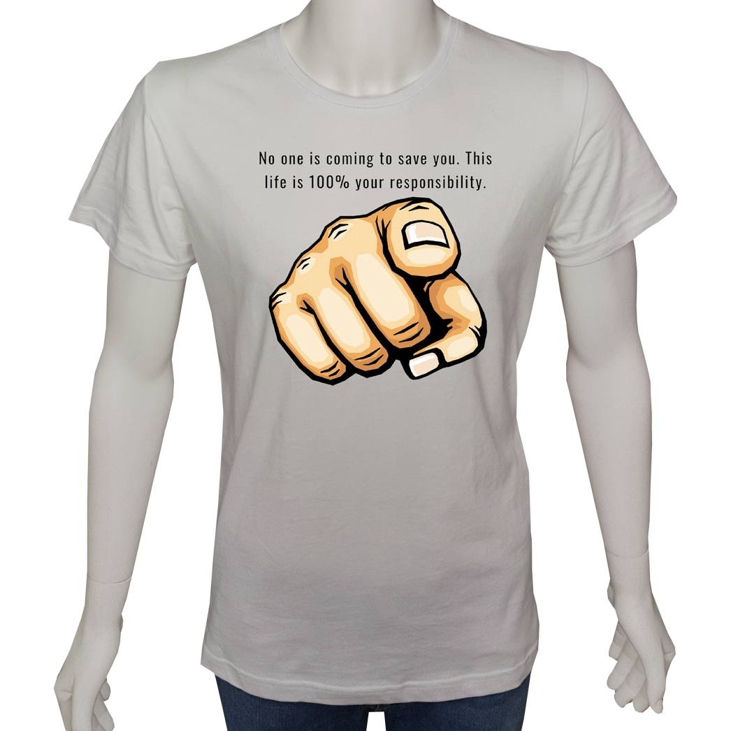 Unisex T-shirt Beyaz 'PopArt / Sorumluluk' Baskılı