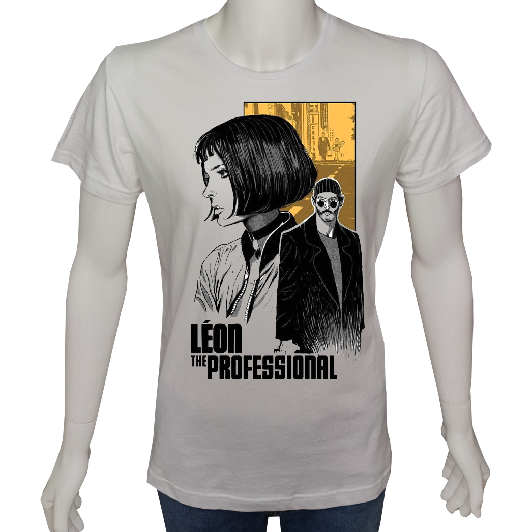 Unisex T-shirt Beyaz 'Sinema&Dizi/Leon1' Baskılı