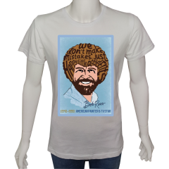 Unisex T-shirt Beyaz 'Ünlüler / Bob Ross1' Baskılı