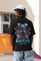 Oversize Unisex T-shirt Siyah 'Horned Devil' Baskılı