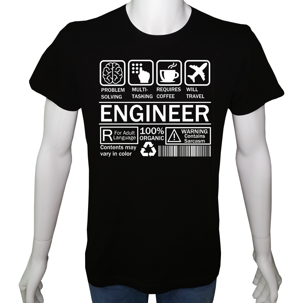 Unisex T-shirt Siyah 'İş&Meslek / Mühendis1' Baskılı