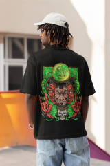 Oversize Unisex T-shirt Siyah 'Red Devil' Baskılı