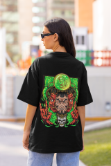 Oversize Unisex T-shirt Siyah 'Red Devil' Baskılı