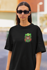 Oversize Unisex T-shirt Siyah 'Red Devil' Baskılı