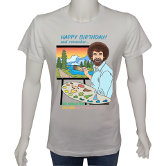 Unisex T-shirt Beyaz 'Ünlüler / Bob Ross2' Baskılı