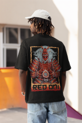 Oversize Unisex T-shirt Siyah 'Red Oni' Baskılı