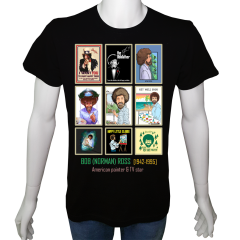 Unisex T-shirt Siyah 'Ünlüler / Bob Ross3' Baskılı