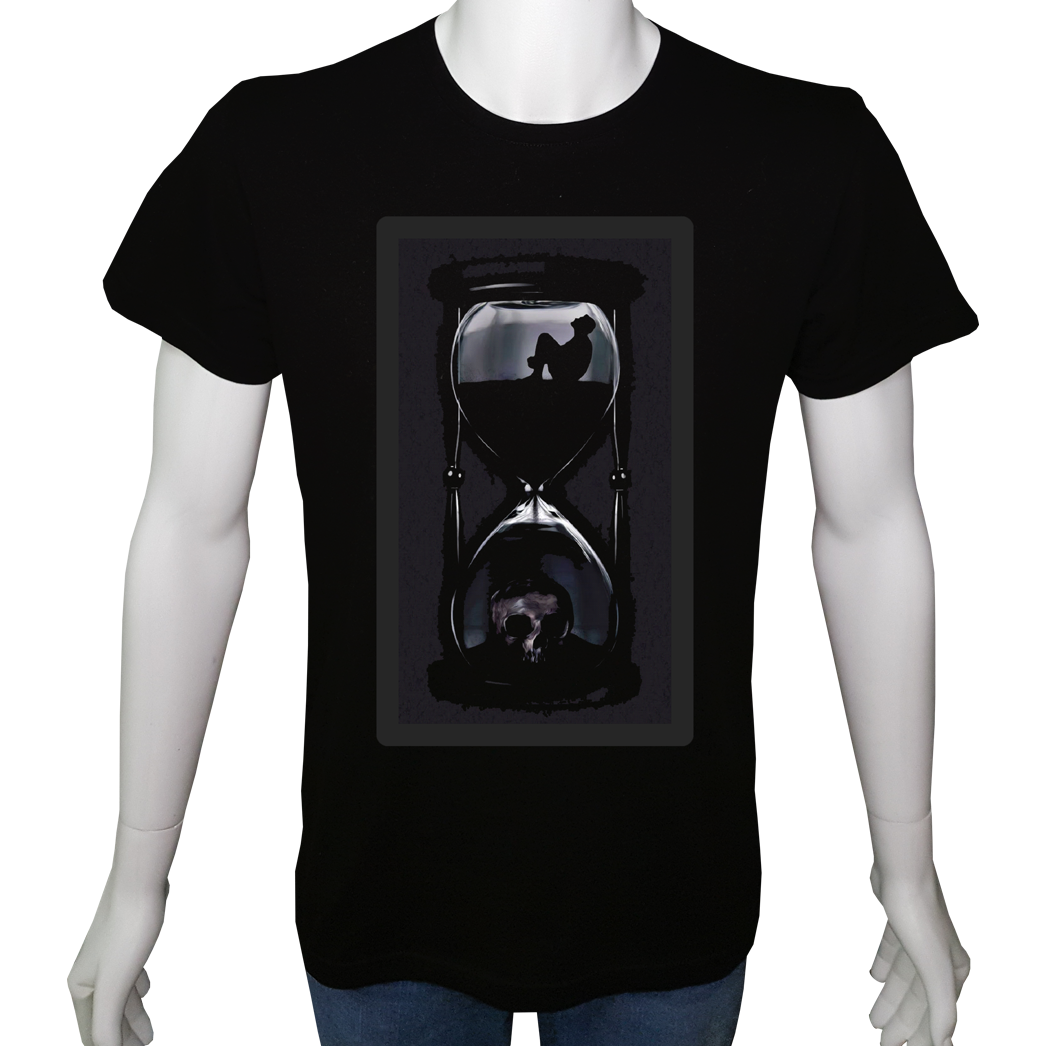 Unisex T-shirt Siyah 'PopArt / Kum Saati' Baskılı