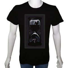 Unisex T-shirt Siyah 'PopArt / Kum Saati' Baskılı