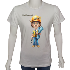 Unisex T-shirt Beyaz 'iş&Meslek / İnşaat Mühendisi1' Baskılı