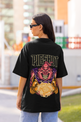 Oversize Unisex T-shirt Siyah 'PigShot' Baskılı