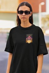 Oversize Unisex T-shirt Siyah 'PigShot' Baskılı