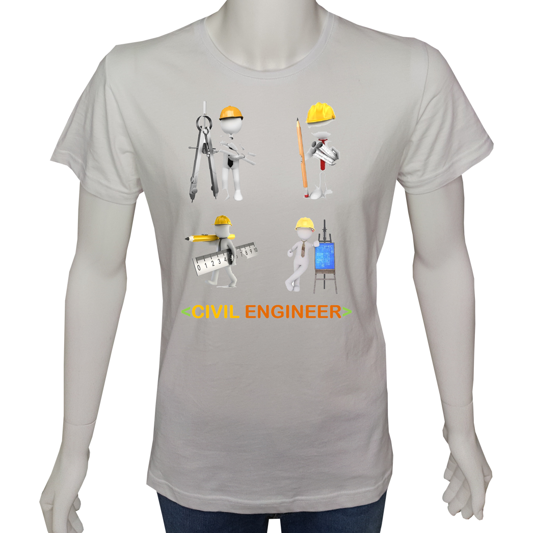 Unisex T-shirt Beyaz 'İş&Meslek / İnşaat Mühendisi7' Baskılı