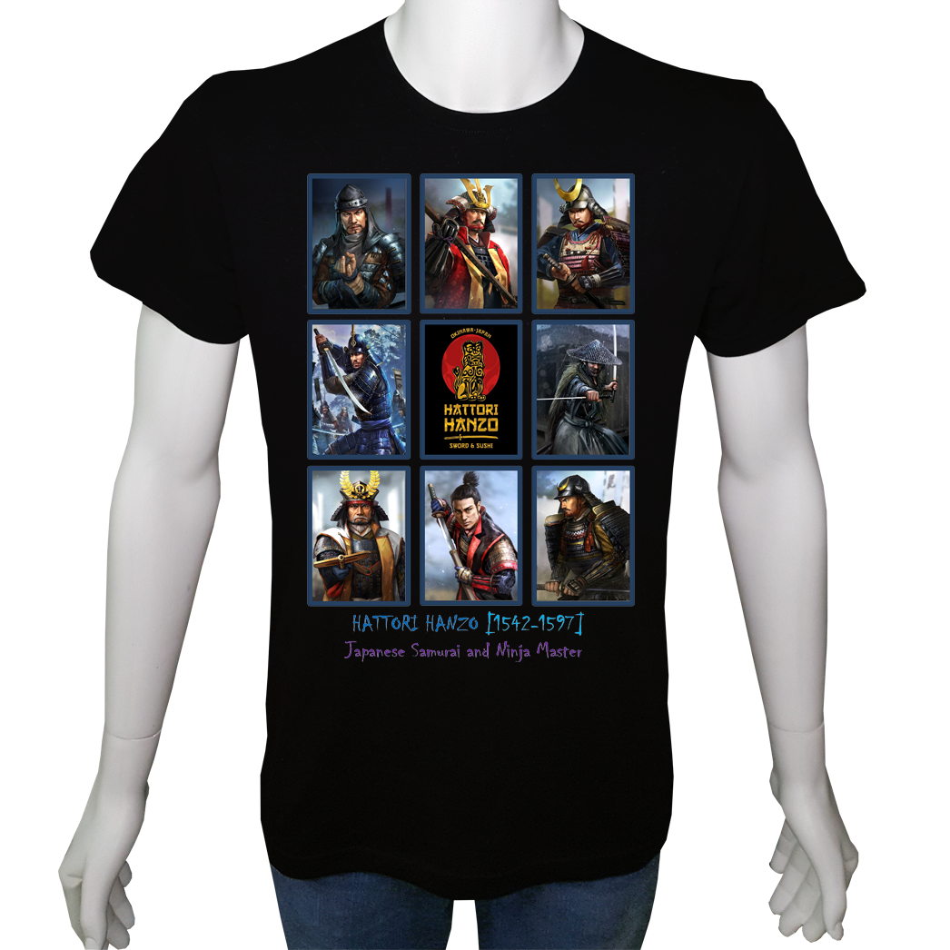 Unisex T-shirt Siyah 'Ünlüler / Hattori Hanzo' Baskılı