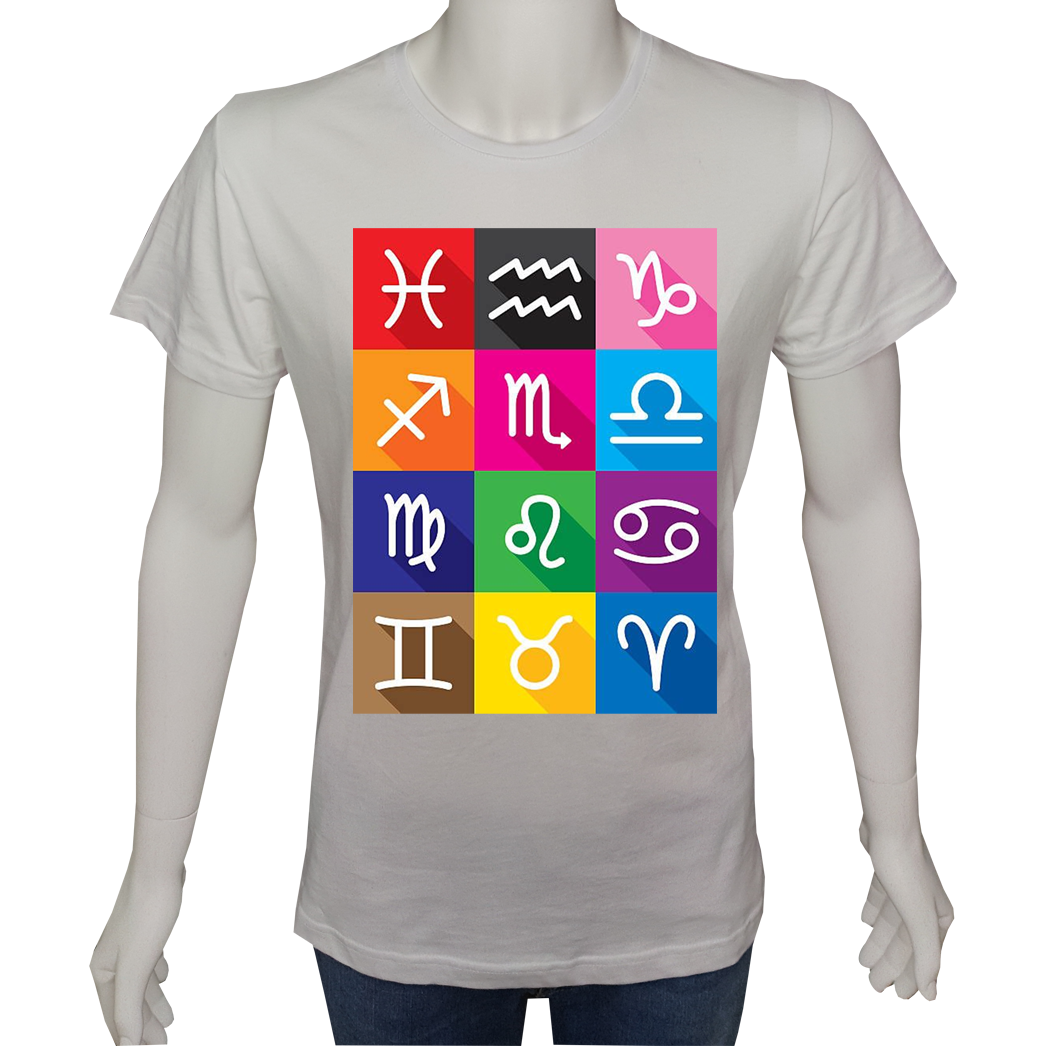 Unisex T-shirt Beyaz 'Burçlar / Burçlar1' Baskılı
