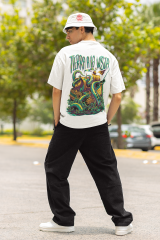 Oversize Unisex T-shirt Beyaz 'Tierra A La Vista' Baskılı