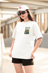 Oversize Unisex T-shirt Beyaz 'Tierra A La Vista' Baskılı