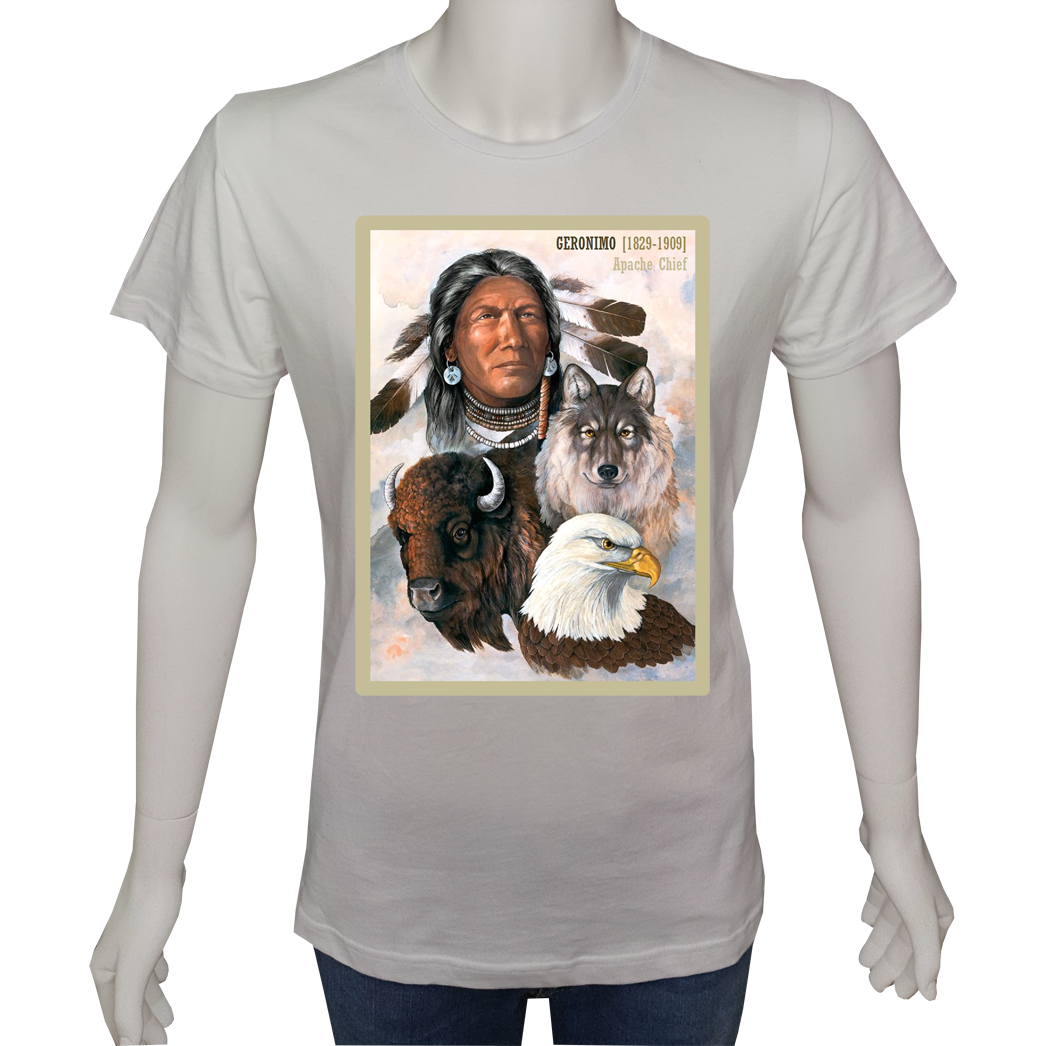 Unisex T-shirt Beyaz 'Ünlüler / Gerenimo' Baskılı