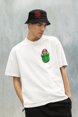 Oversize Unisex T-shirt Beyaz 'Super Mario3' Baskılı