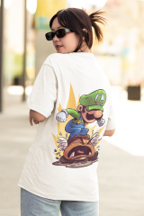 Oversize Unisex T-shirt Beyaz 'Super Mario3' Baskılı
