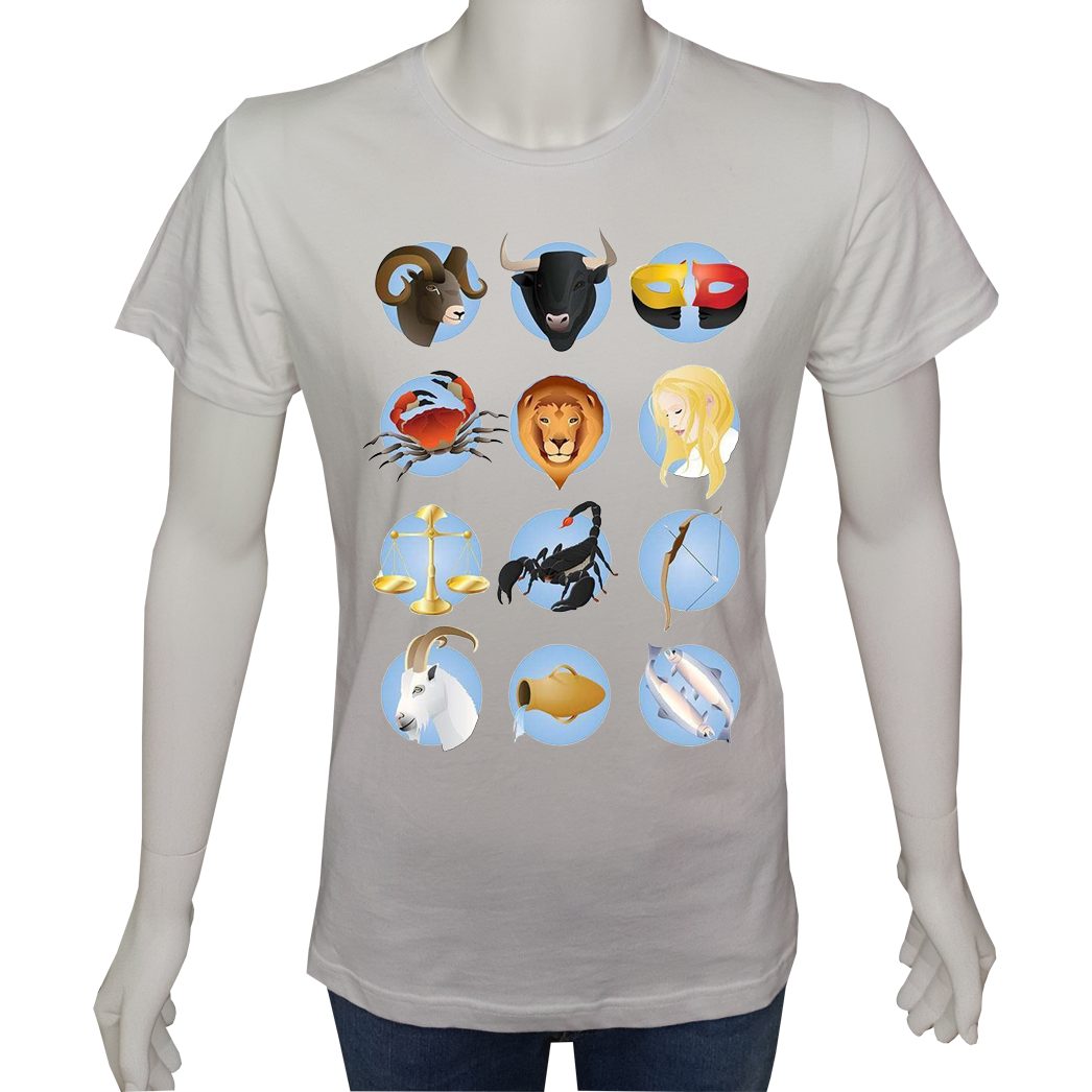 Unisex T-shirt Beyaz 'Burçlar / Burçlar2' Baskılı