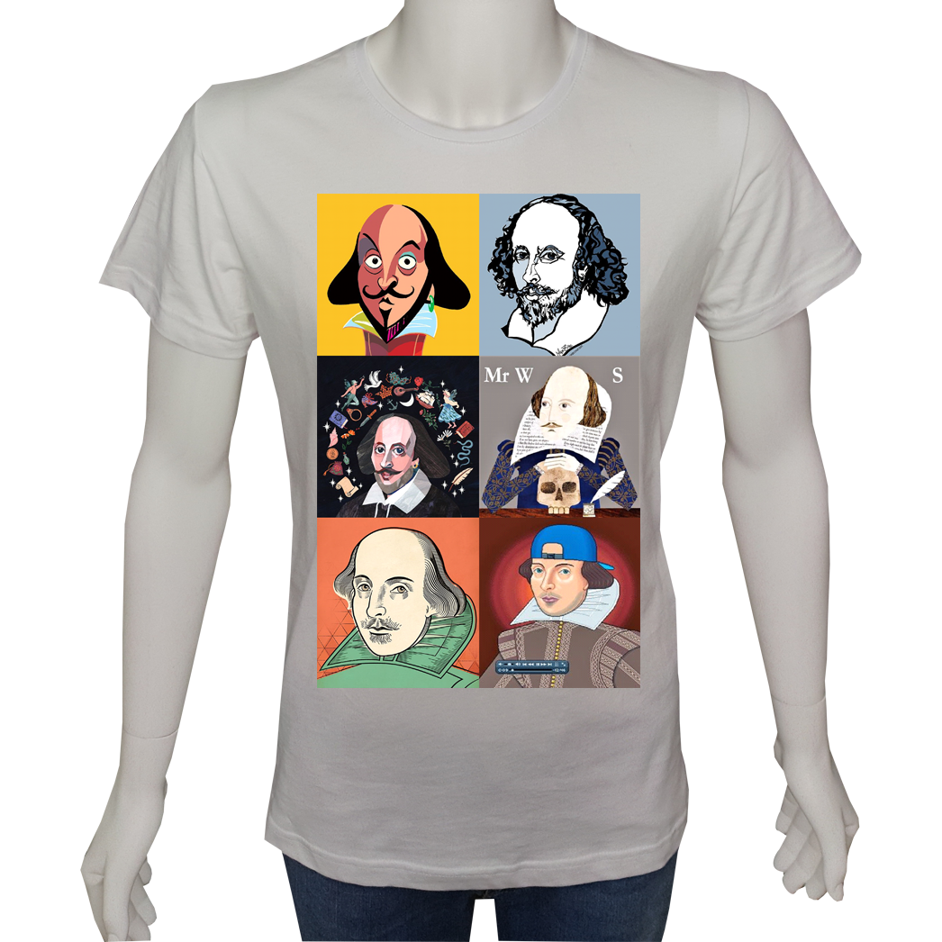 Unisex T-shirt Beyaz 'Ünlüler / Shakespeare1' Baskılı