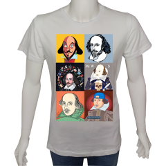 Unisex T-shirt Beyaz 'Ünlüler / Shakespeare1' Baskılı