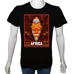 Unisex T-shirt Siyah 'Antik Kültürler / Afrika Yerlileri1' Baskılı
