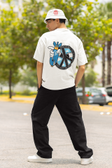 Oversize Unisex T-shirt Beyaz 'Peace1' Baskılı