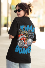 Oversize Unisex T-shirt Siyah 'Time Bomb' Baskılı