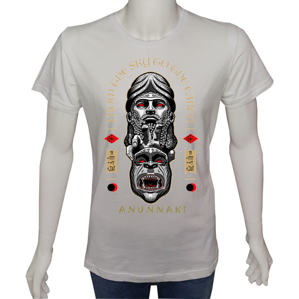 Unisex T-shirt Beyaz 'Antik Kültürler / Anunnaki' Baskılı
