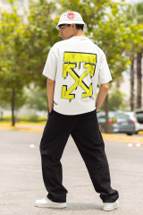 Oversize Unisex T-shirt Beyaz 'X' Baskılı