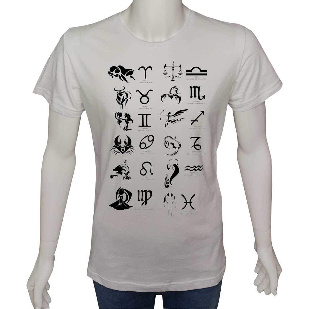 Unisex T-shirt Beyaz 'Burçlar / Burçlar6' Baskılı