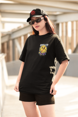 Oversize Unisex T-shirt Siyah 'Smilley' Baskılı