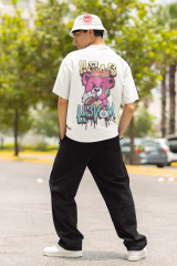 Oversize Unisex T-shirt Beyaz 'Bazy Money' Baskılı