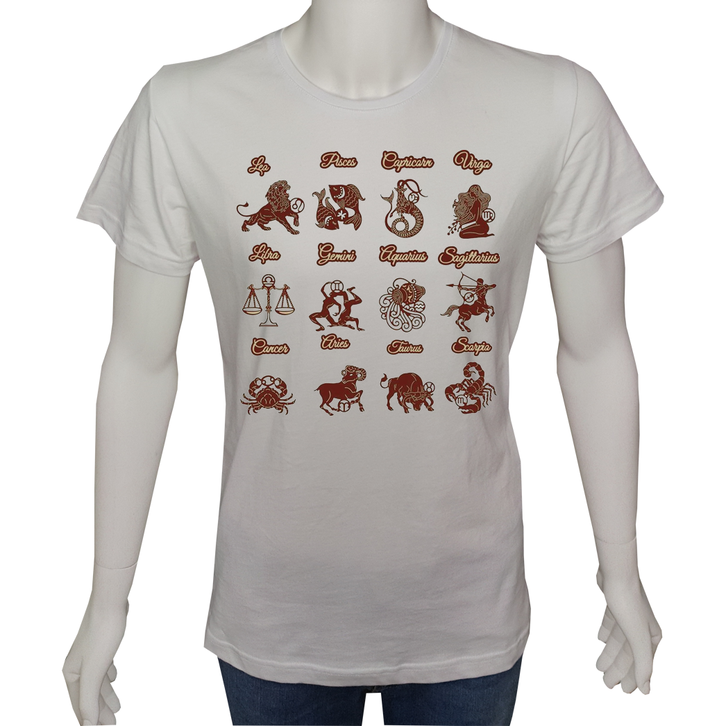 Unisex T-shirt Beyaz 'Burçlar / Burçlar7' Baskılı