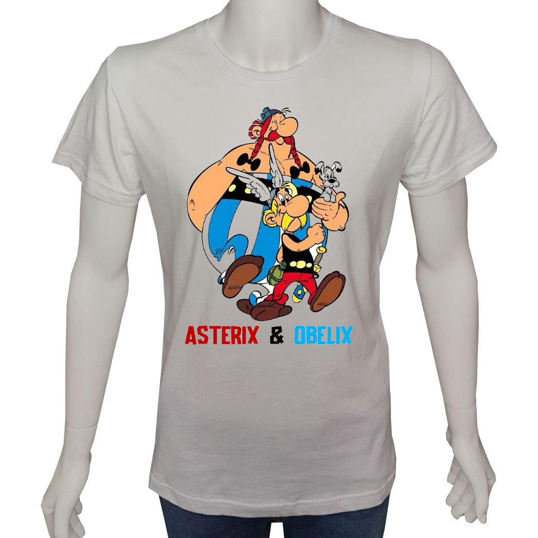 Unisex T-shirt Beyaz 'Çizgi Film&Roman / Asteriks1' Baskılı