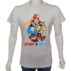 Unisex T-shirt Beyaz 'Çizgi Film&Roman / Asteriks1' Baskılı