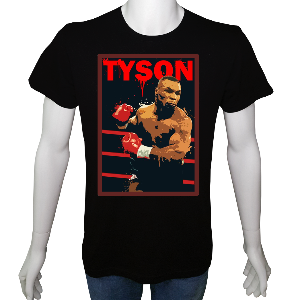 Unisex T-shirt Siyah 'Ünlüler / Mike Tyson1' Baskılı
