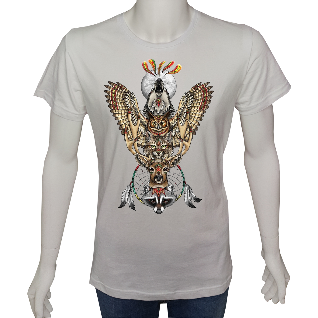 Unisex T-shirt Beyaz 'Antik Kültürler / Totem1' Baskılı