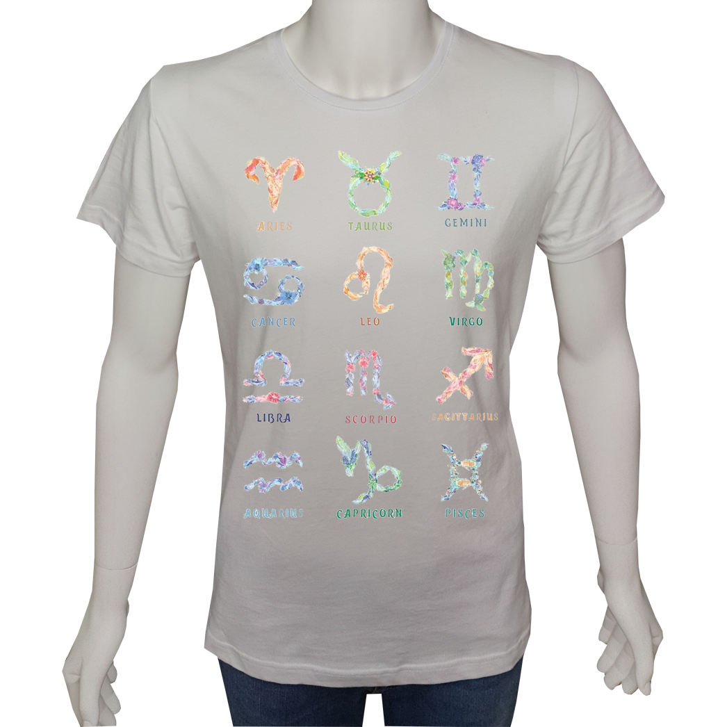 Unisex T-shirt Beyaz 'Burçlar / Burçlar8' Baskılı