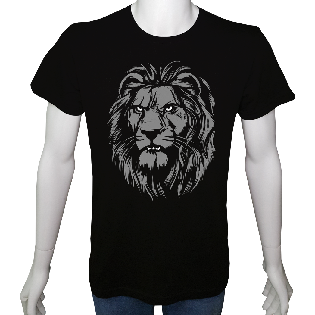 Unisex T-shirt Siyah 'Havalı Siyah / Aslan' Baskılı