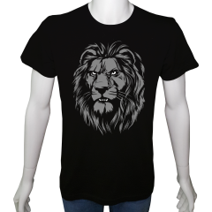 Unisex T-shirt Siyah 'Havalı Siyah / Aslan' Baskılı