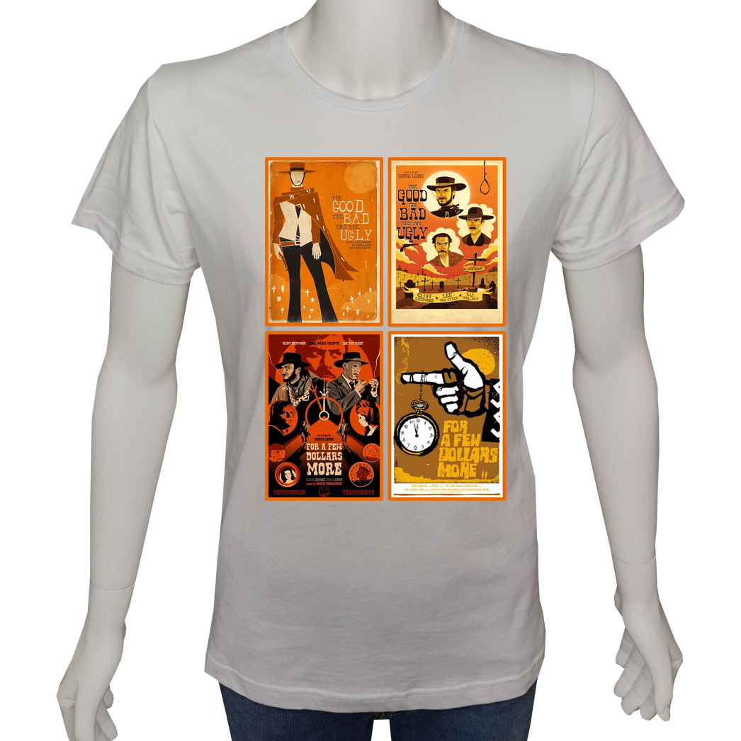Unisex T-shirt Beyaz 'Sinema&Dizi/İyiKötüÇirkin' 2Baskılı